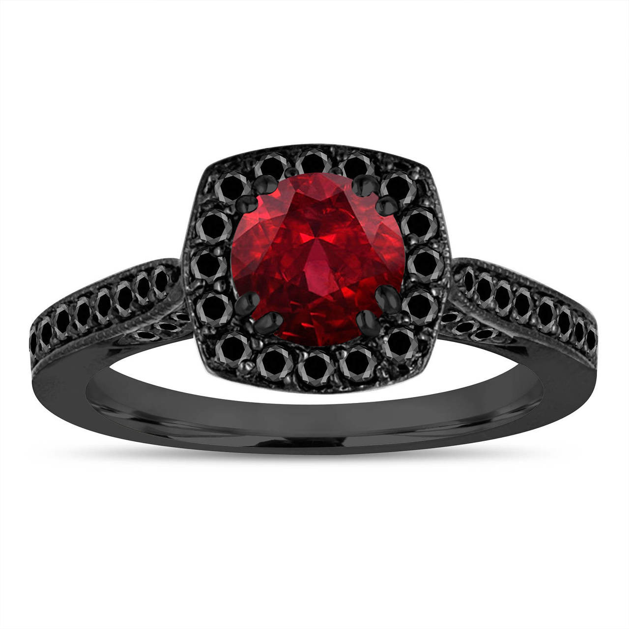 Vintage Style Garnet Engagement Ring Wedding Ring Cocktail Ring 14K Black Gold 1.41 Carat Certified Halo Pave 77879.1569426224